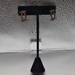 Silver Cartier  Logo Stud Earrings